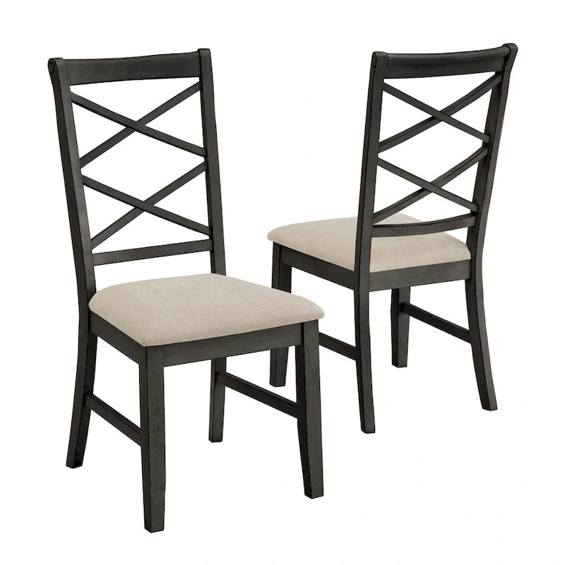 Chaise de salle à manger en bois avec dossier en croix double et tissu couleur sable