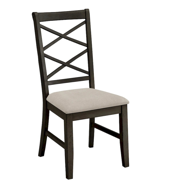Chaise de salle à manger en bois avec dossier en croix double et tissu couleur sable