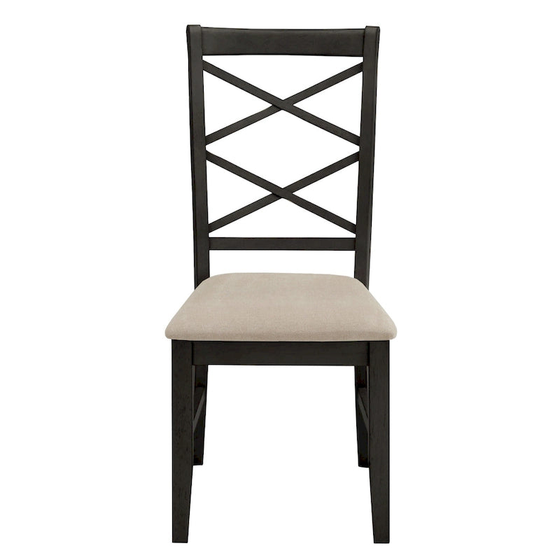 Chaise de salle à manger en bois avec dossier en croix double et tissu couleur sable