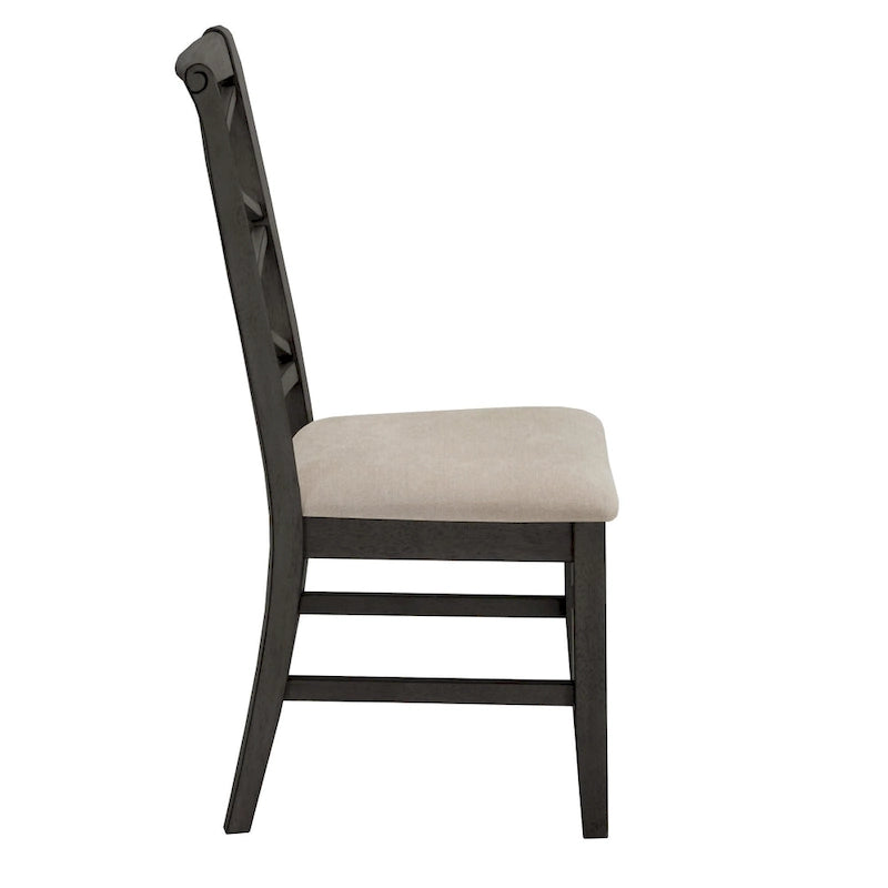 Chaise de salle à manger en bois avec dossier en croix double et tissu couleur sable