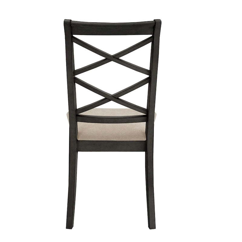 Chaise de salle à manger en bois avec dossier en croix double et tissu couleur sable