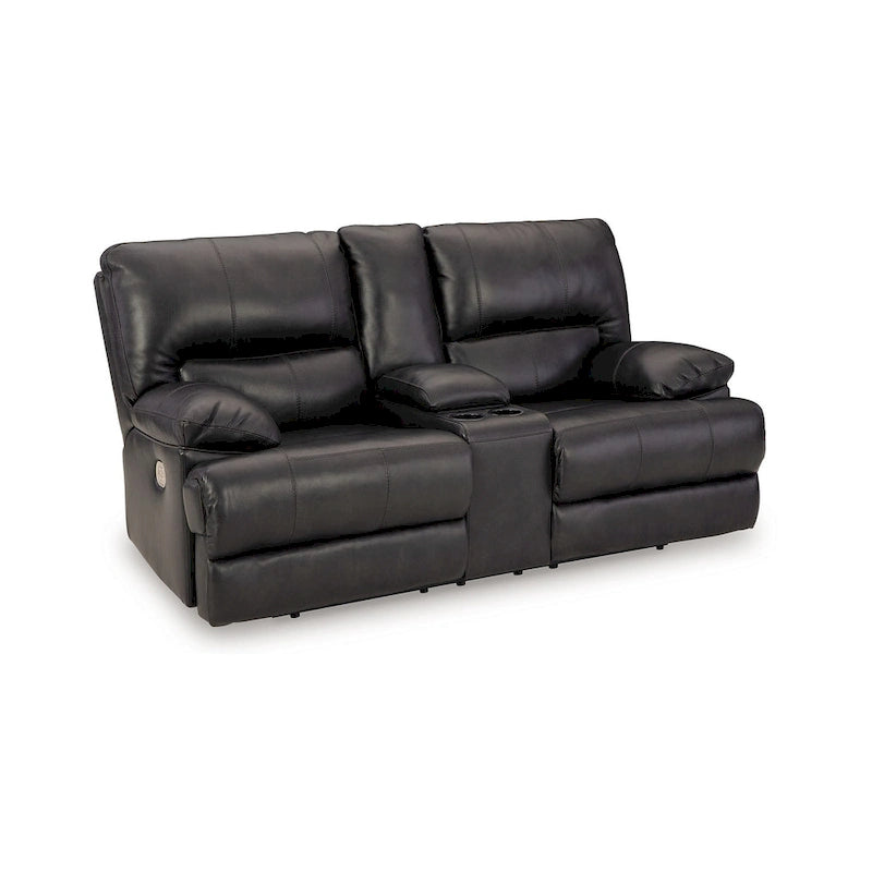 Causeuse inclinable électrique, cuir noir, porte-gobelets, 82 pouces