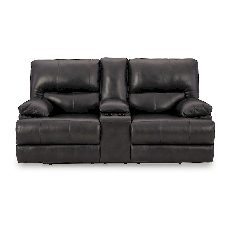 Causeuse inclinable électrique, cuir noir, porte-gobelets, 82 pouces