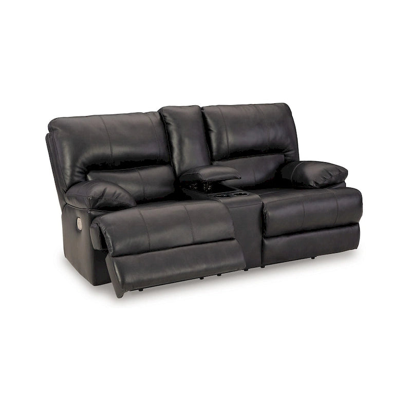 Causeuse inclinable électrique, cuir noir, porte-gobelets, 82 pouces