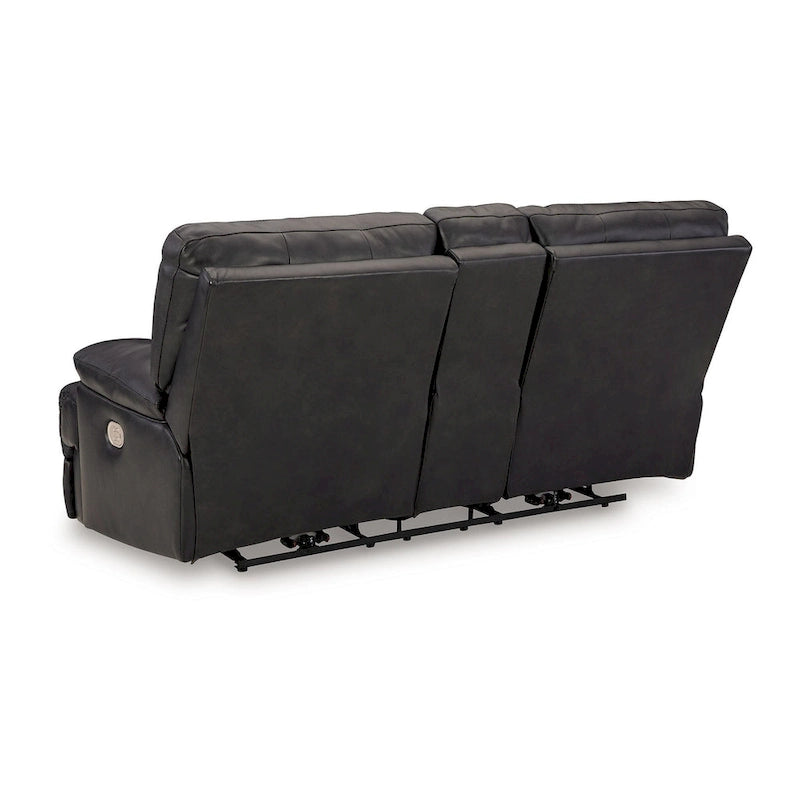 Causeuse inclinable électrique, cuir noir, porte-gobelets, 82 pouces
