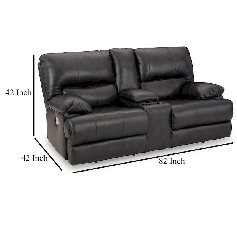 Causeuse inclinable électrique, cuir noir, porte-gobelets, 82 pouces