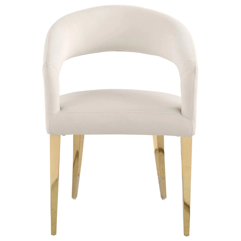Chaise de salle à manger, dossier ouvert incurvé, pieds dorés, tissu blanc