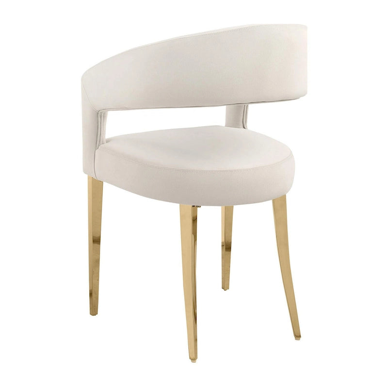 Chaise de salle à manger, dossier ouvert incurvé, pieds dorés, tissu blanc