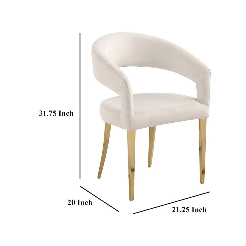 Chaise de salle à manger, dossier ouvert incurvé, pieds dorés, tissu blanc