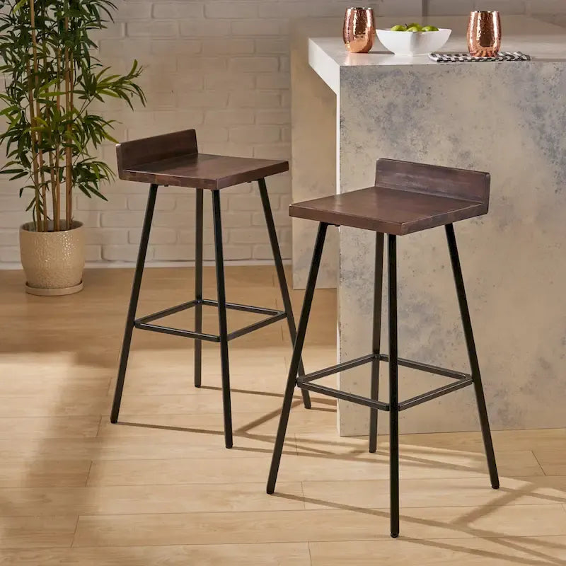 Tabourets de bar contemporains en bois d'acacia pour intérieur, hauteur bar