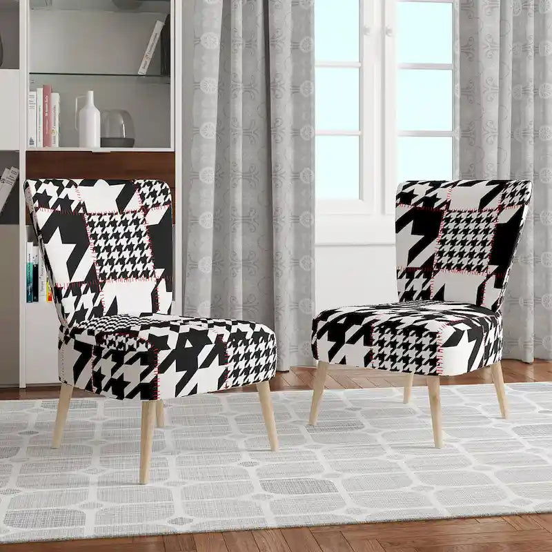 Fauteuil d'appoint style Mid-Century en tissu à motif pied-de-poule classique