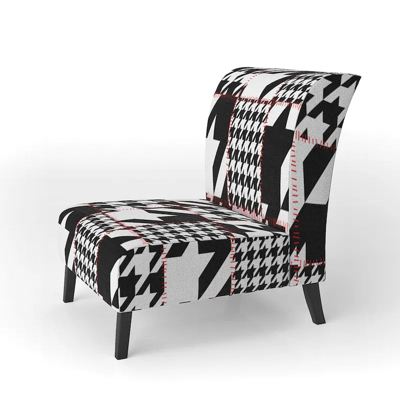 Fauteuil d'appoint style Mid-Century en tissu à motif pied-de-poule classique