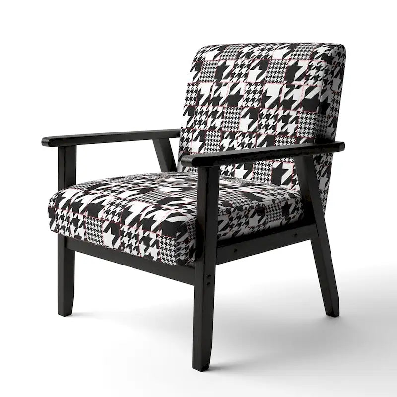 Fauteuil d'appoint style Mid-Century en tissu à motif pied-de-poule classique