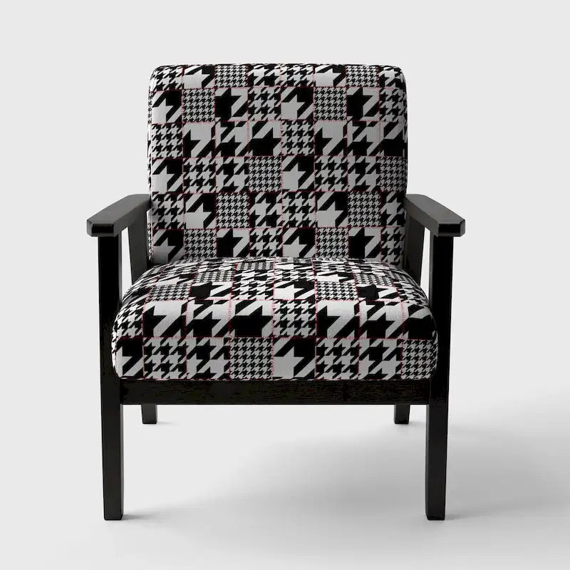 Fauteuil d'appoint style Mid-Century en tissu à motif pied-de-poule classique