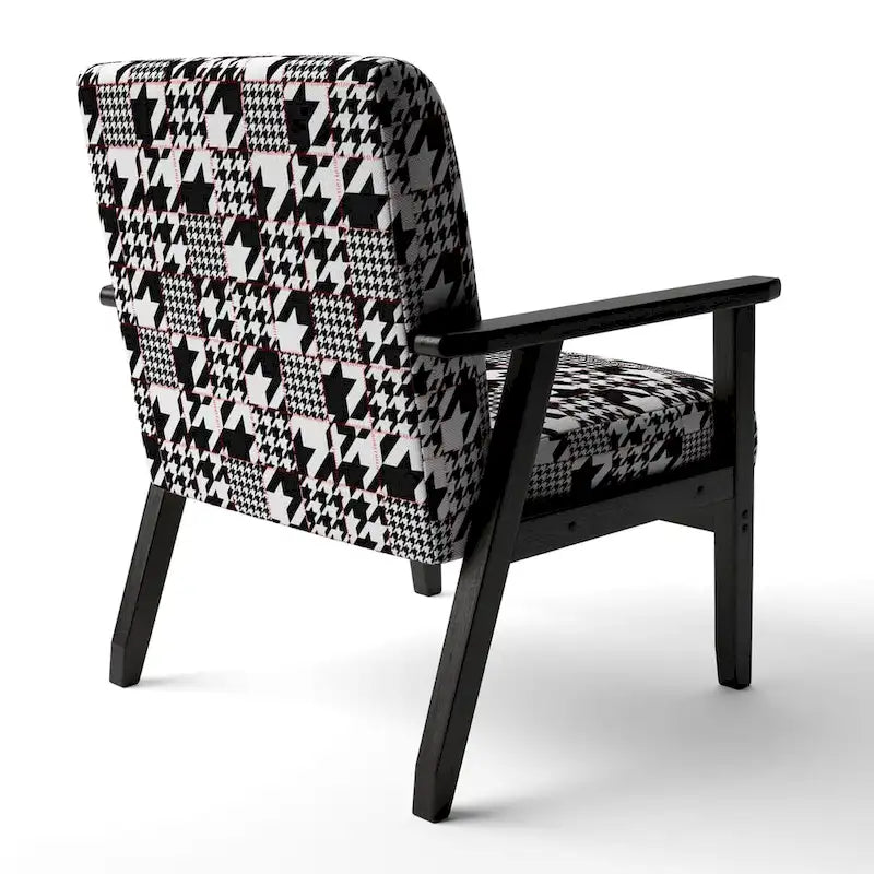 Fauteuil d'appoint style Mid-Century en tissu à motif pied-de-poule classique