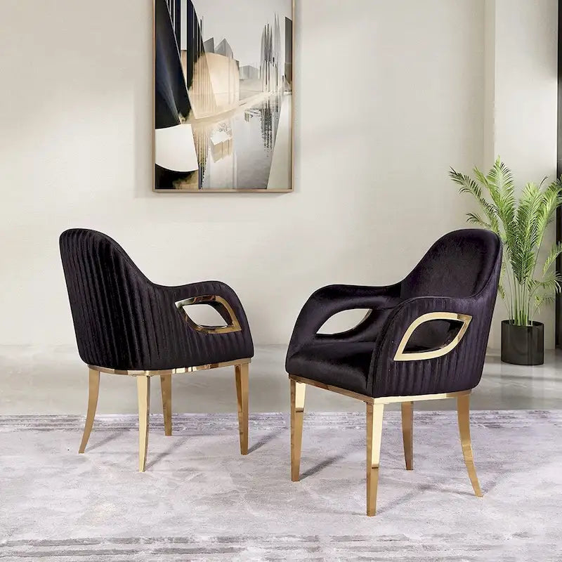 Fauteuils Chaises d'appoint en velours avec accoudoirs Fox-Eye et pieds en acier inoxydable poli miroir