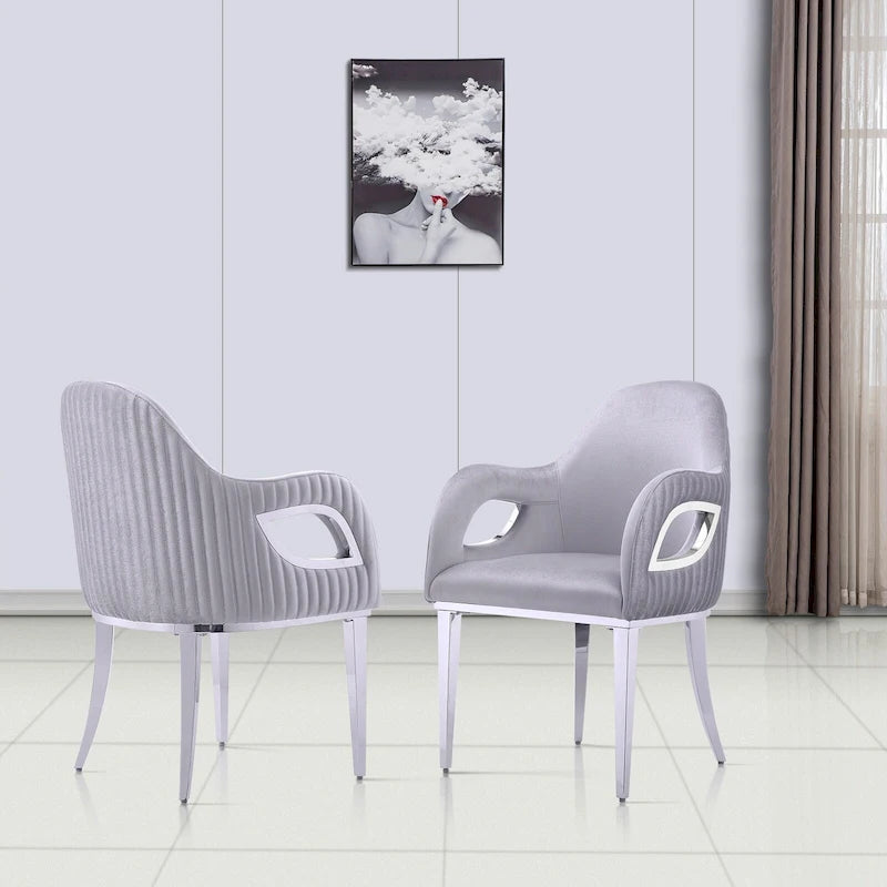 Fauteuils Chaises d'appoint en velours avec accoudoirs Fox-Eye et pieds en acier inoxydable poli miroir