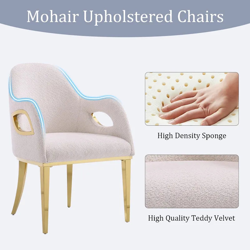 Fauteuils Chaises d'appoint en velours avec accoudoirs Fox-Eye et pieds en acier inoxydable poli miroir