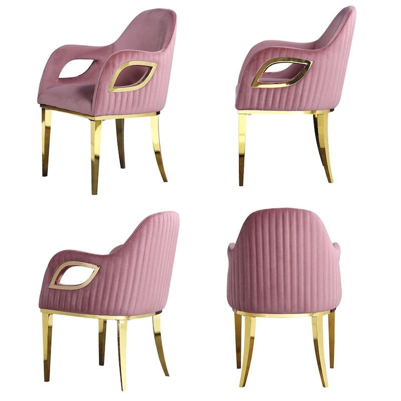 Fauteuils Chaises d'appoint en velours avec accoudoirs Fox-Eye et pieds en acier inoxydable poli miroir