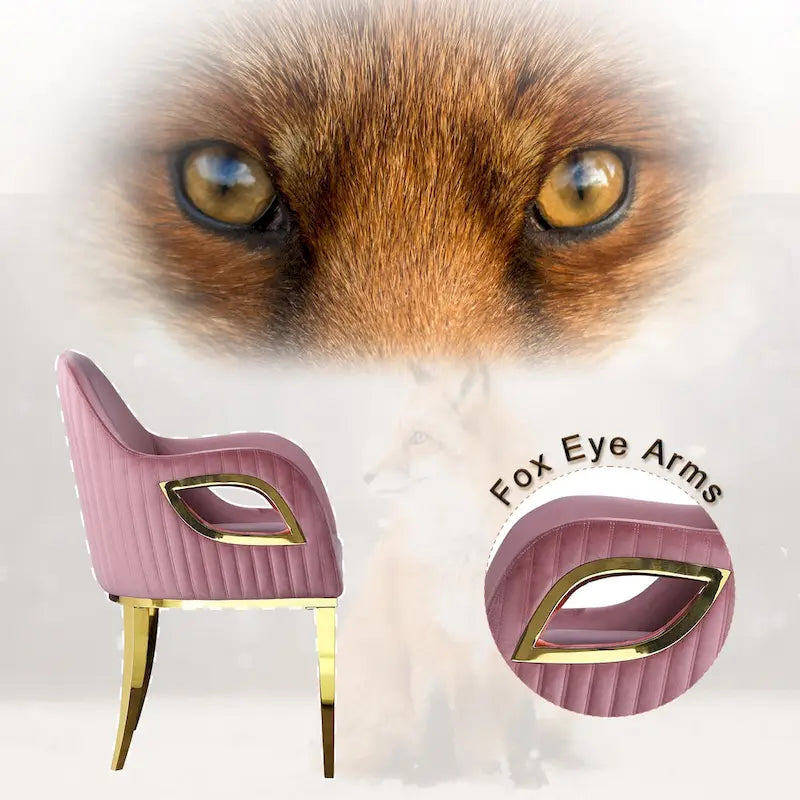 Fauteuils Chaises d'appoint en velours avec accoudoirs Fox-Eye et pieds en acier inoxydable poli miroir