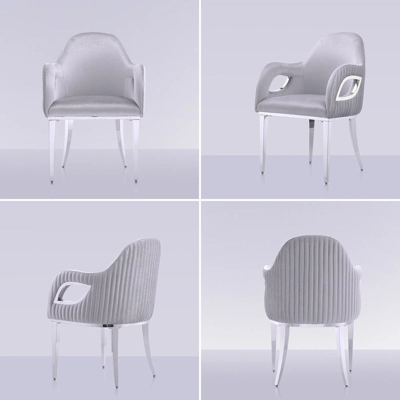 Fauteuils Chaises d'appoint en velours avec accoudoirs Fox-Eye et pieds en acier inoxydable poli miroir