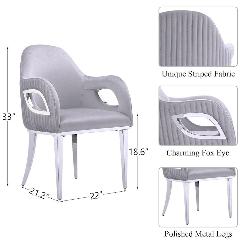 Fauteuils Chaises d'appoint en velours avec accoudoirs Fox-Eye et pieds en acier inoxydable poli miroir