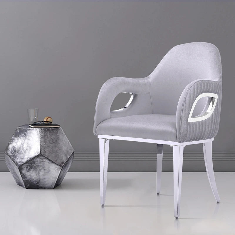 Fauteuils Chaises d'appoint en velours avec accoudoirs Fox-Eye et pieds en acier inoxydable poli miroir
