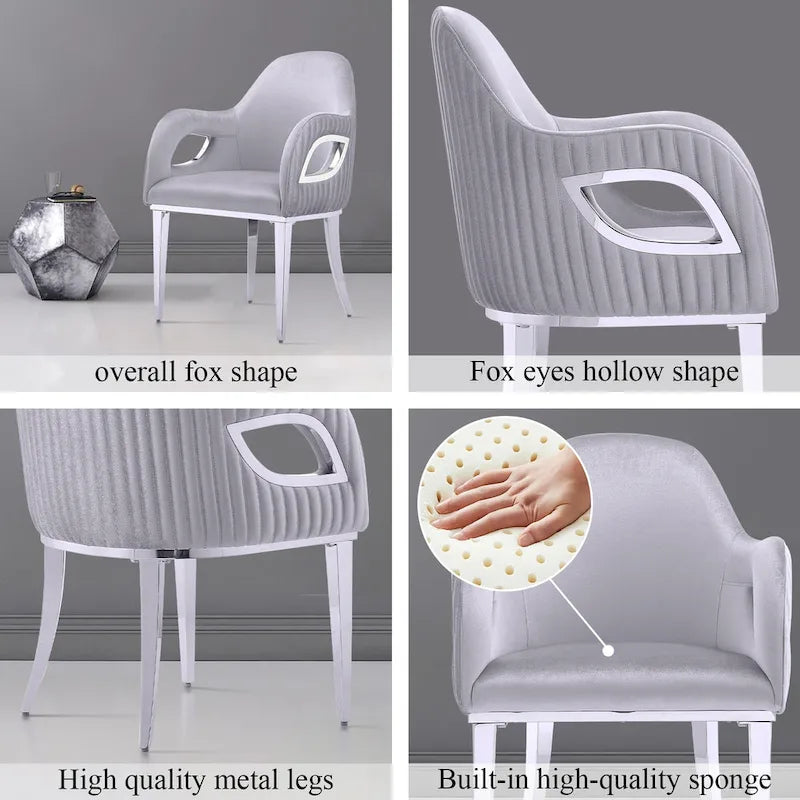 Fauteuils Chaises d'appoint en velours avec accoudoirs Fox-Eye et pieds en acier inoxydable poli miroir
