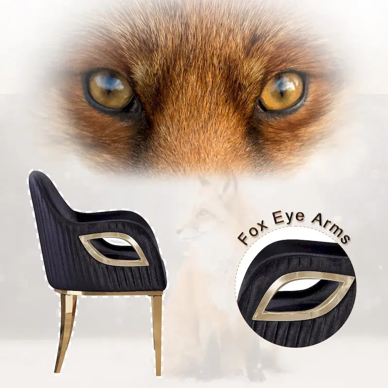 Fauteuils Chaises d'appoint en velours avec accoudoirs Fox-Eye et pieds en acier inoxydable poli miroir
