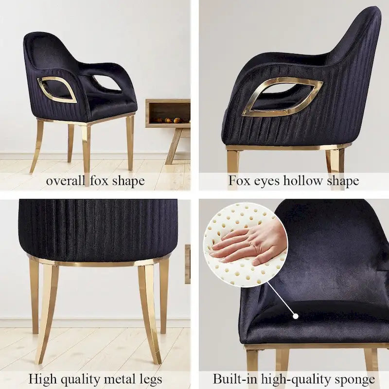 Fauteuils Chaises d'appoint en velours avec accoudoirs Fox-Eye et pieds en acier inoxydable poli miroir