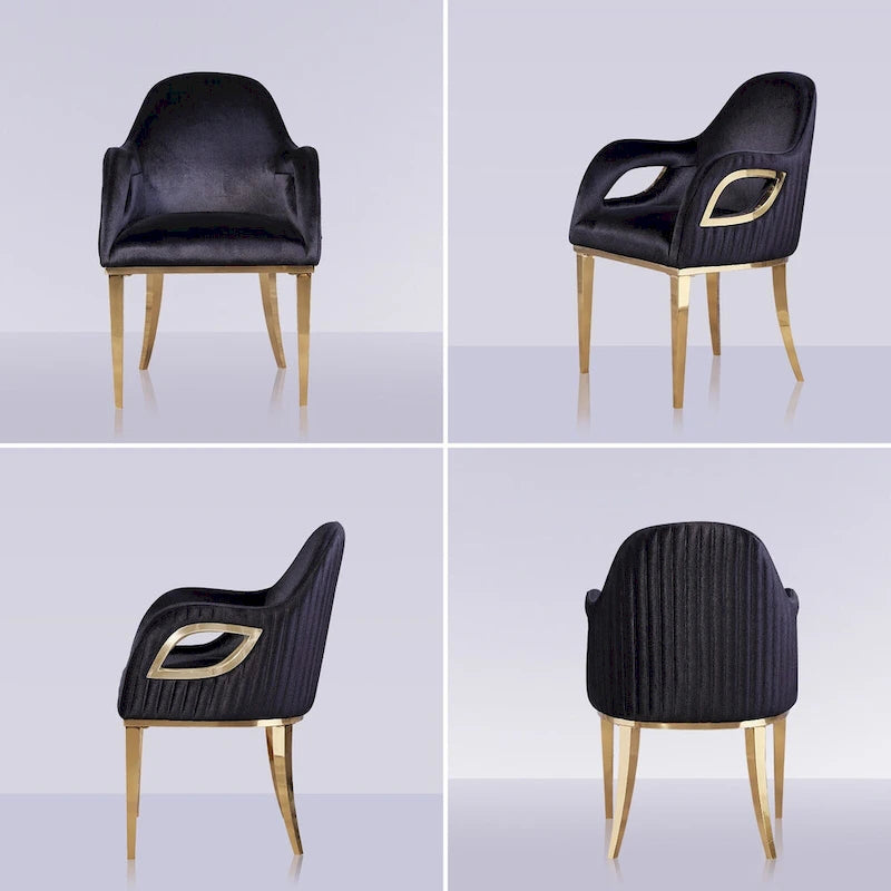 Fauteuils Chaises d'appoint en velours avec accoudoirs Fox-Eye et pieds en acier inoxydable poli miroir