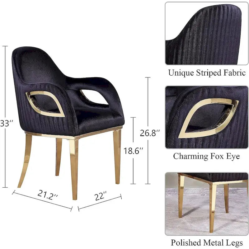 Fauteuils Chaises d'appoint en velours avec accoudoirs Fox-Eye et pieds en acier inoxydable poli miroir