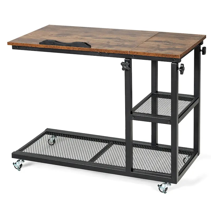 Table d'appoint en C réglable en hauteur, bureau mobile pour canapé avec roulettes