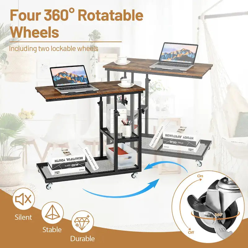 Table d'appoint en C réglable en hauteur, bureau mobile pour canapé avec roulettes