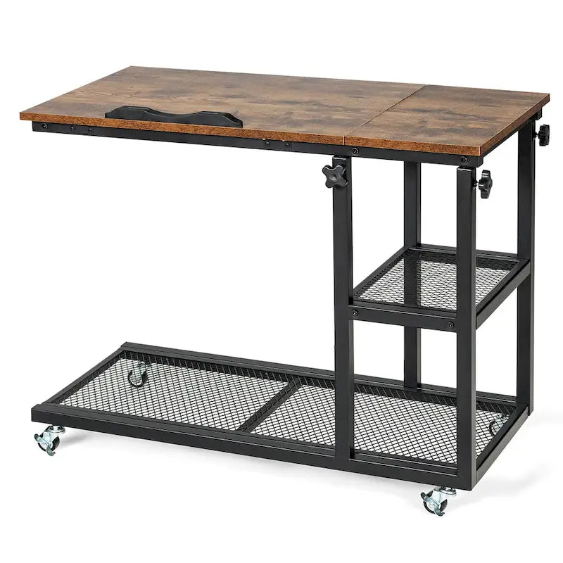 Table d'appoint en C réglable en hauteur, bureau mobile pour canapé avec roulettes
