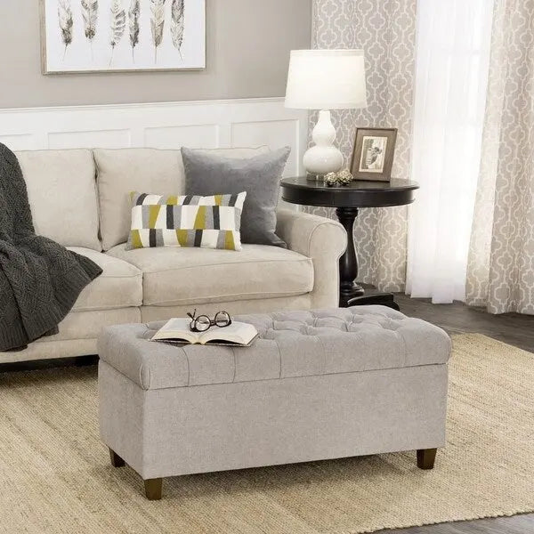 Banc de rangement capitonné gris argenté