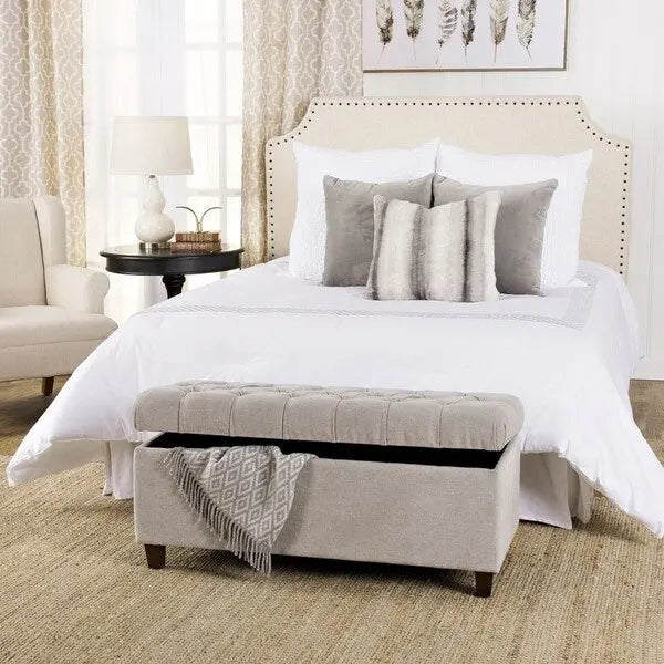 Banc de rangement capitonné gris argenté
