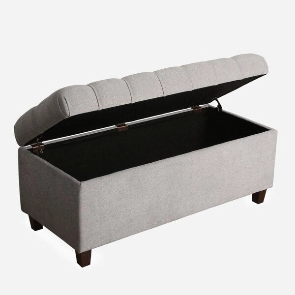 Banc de rangement capitonné gris argenté