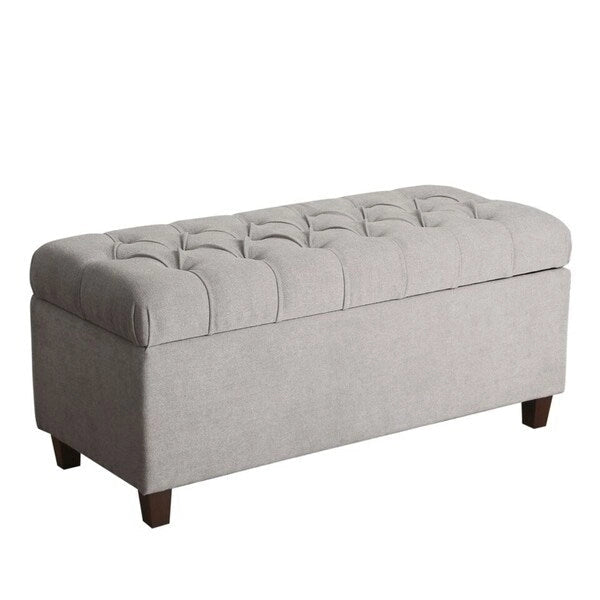 Banc de rangement capitonné gris argenté
