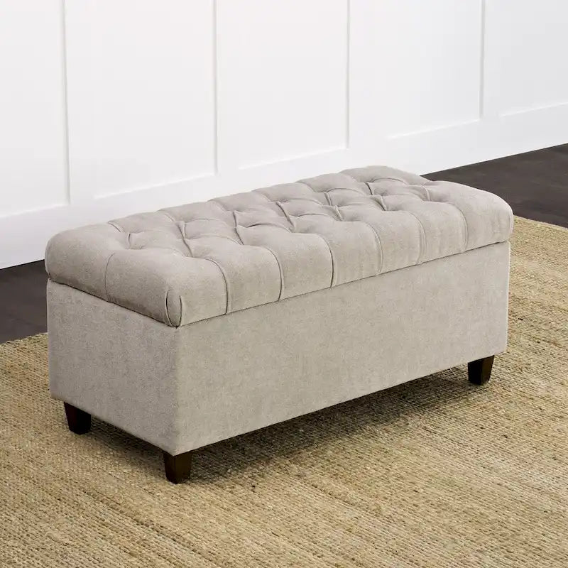 Banc de rangement capitonné gris argenté