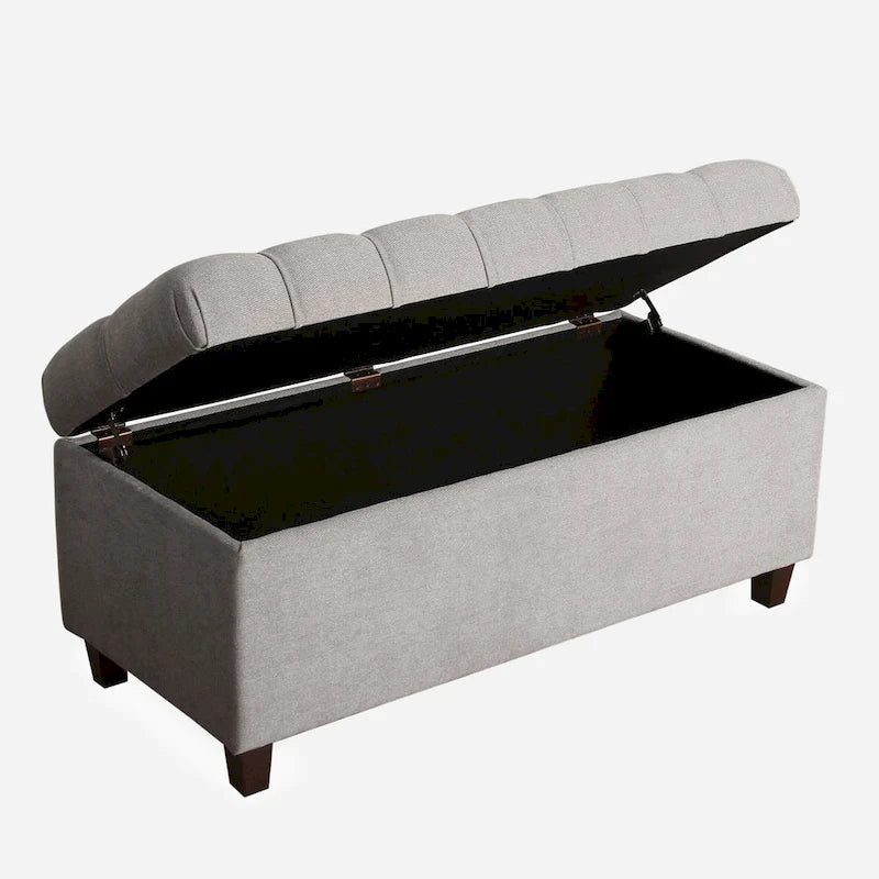 Banc de rangement capitonné gris argenté