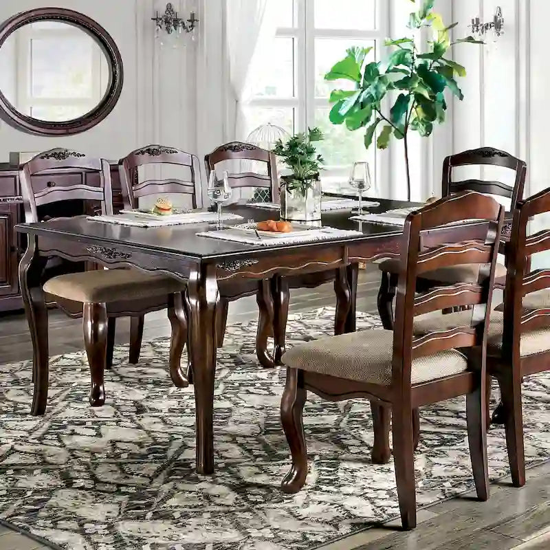 Table à manger traditionnelle noyer foncé 78 pouces