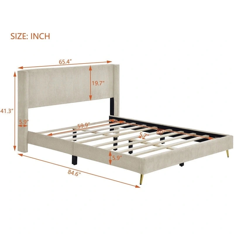 Lit plateforme élégant en bois tapissé avec tête de lit capitonnée