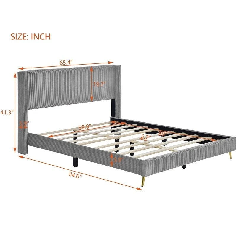 Lit plateforme élégant en bois tapissé avec tête de lit capitonnée