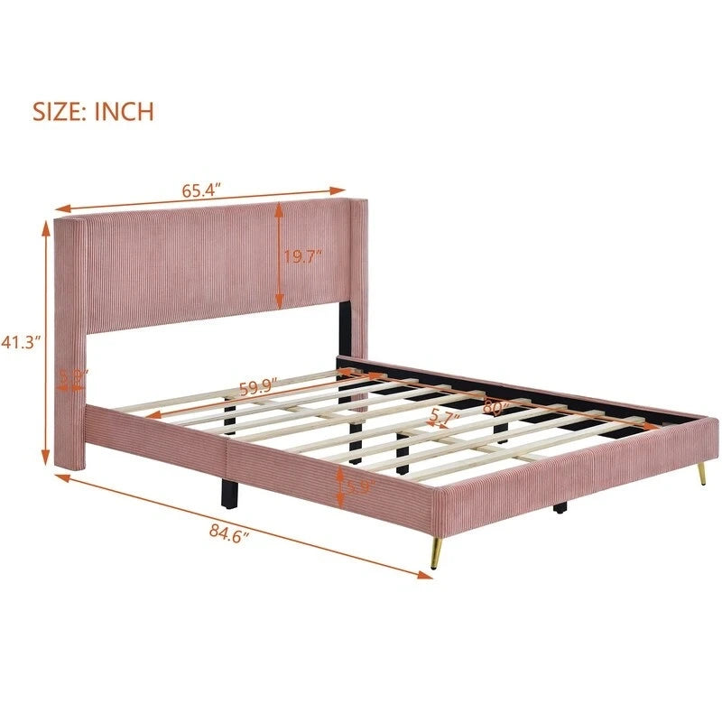 Lit plateforme élégant en bois tapissé avec tête de lit capitonnée