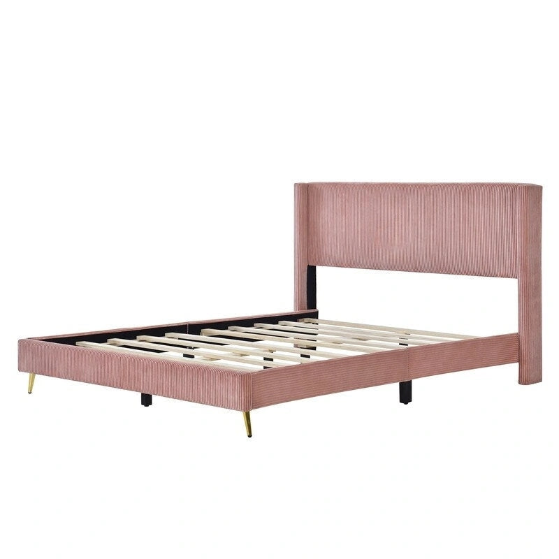 Lit plateforme élégant en bois tapissé avec tête de lit capitonnée