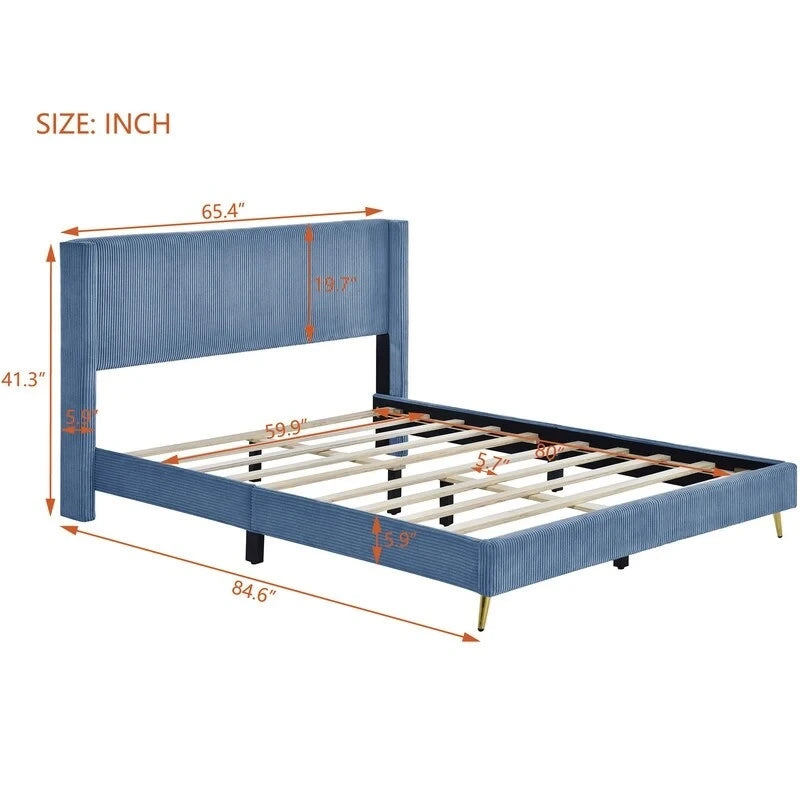 Lit plateforme élégant en bois tapissé avec tête de lit capitonnée