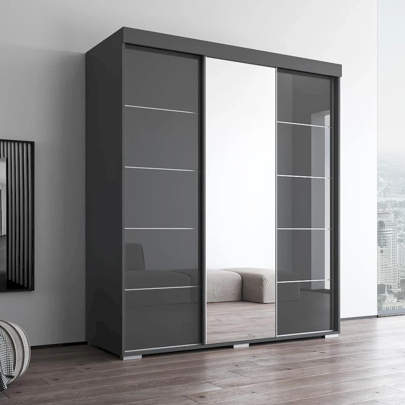 Armoire garde-robe moderne 3 portes avec miroir
