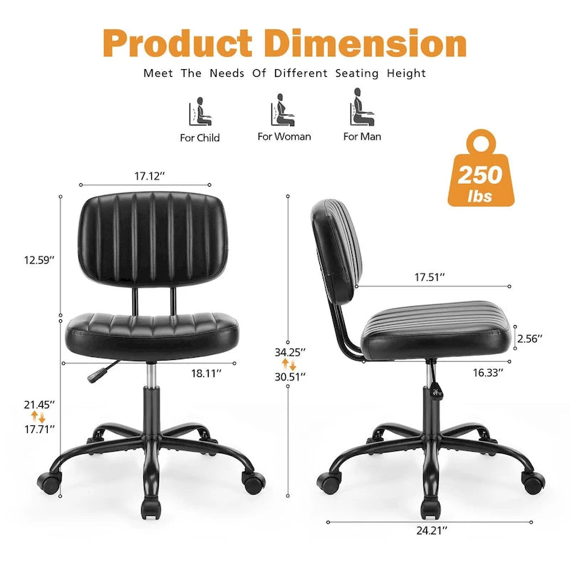 Chaise de bureau à dossier bas petite chaise de bureau à roulettes