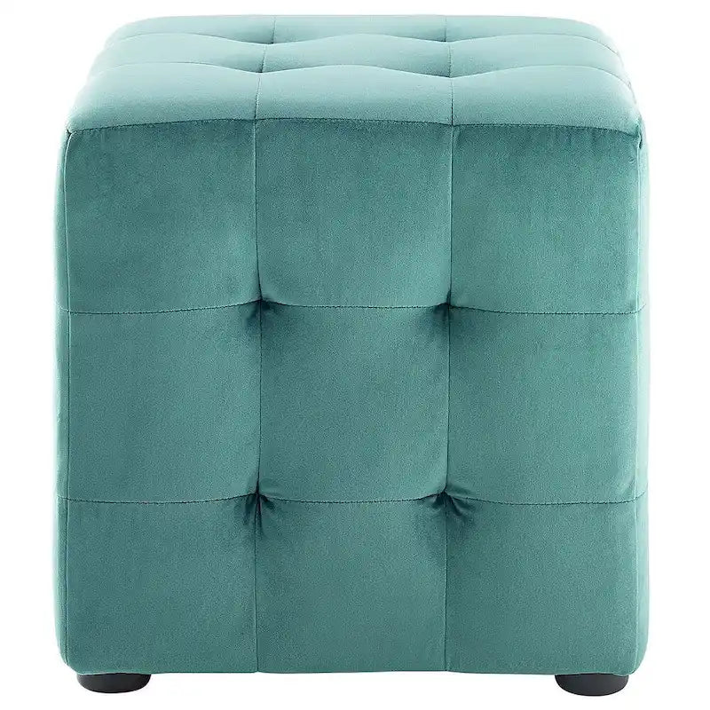 Ottoman cube capitonné en velours sarcelle
